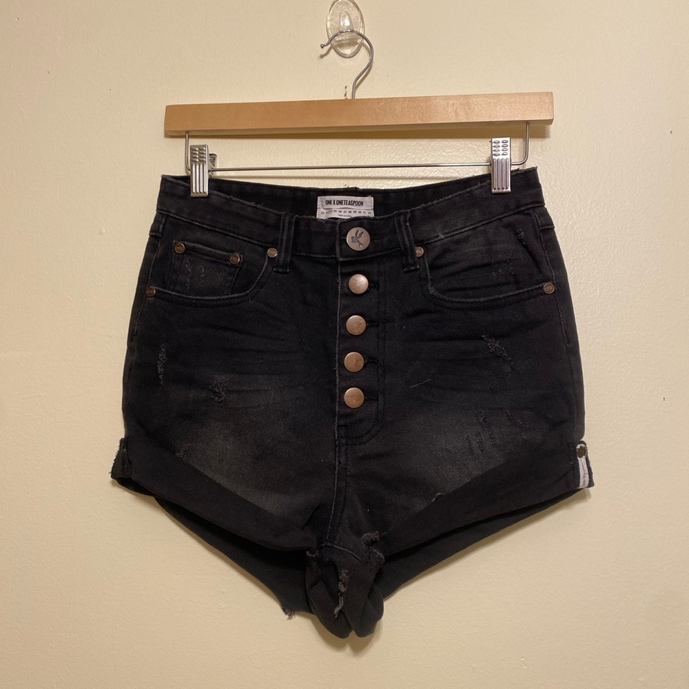 One Teaspoon Black High-Waist Button-Fly Denim Shorts. Size 24
